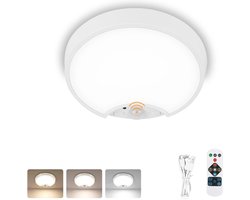 Plat led-plafondlamp met bewegingsmelder en afstandsbediening - 3 kleuren - 200 lm - 6500 K - rond - dimbaar - batterij - badkamer - hal