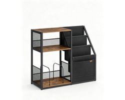 Platenspeler Meubel 30 x 81 x 69 cm, Rustiek Bruin, 3-Laags Vinylplatenkast met 2 Open Planken en Zijrek, LP Opbergrek voor Tot 140 Platen, Bijzettafel voor Woonkamer, Slaapkamer en Werkkamer