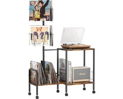 Platenspeler Meubel - Draaitafelstandaard Met Vinyl Opslag - Draaitafelstandaard - Draaibare Opslag Voor Vinyl Platen - Draaitafel Tafel Voor Vinyl Platen - Platenhouder tot 200 Vinyl Albums Voor in De Woonkamer - Zwart/Bruin
