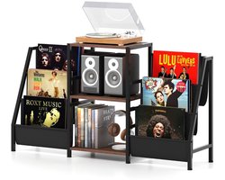 Platenspeler Meubel - LP-kast - Platenspelerkast - Draaitafelstandaard - Platenspelerstandaard - Vintage Displayplank - Rustiek bruin