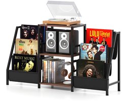 Platenspeler Meubel - LP-kast - Platenspelerkast - Draaitafelstandaard - Platenspelerstandaard - Vintage Displayplank - Rustiek bruin