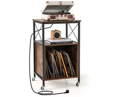 Platenspeler Meubel - LP-kast - Platenspelerkast - Draaitafelstandaard - Platenspelerstandaard - Vintage Displayplank - Rustiek Bruin