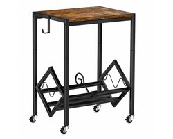 Platenspeler Meubel met Wielen – Vinyl LP Kast – LP Opbergkast voor 100+ Platen – Zwart Hout – 33x44x68 cm