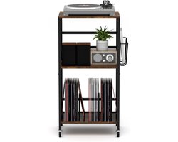 Platenspeler Meubel – Stand Platenspelerstandaard Met Vinyl Opbergsysteem - Zwart en Bruin