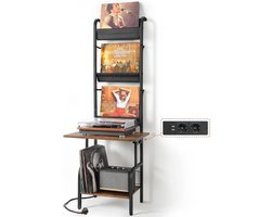 Platenspeler Meubel – Stand Platenspelerstandaard Met Vinyl Opbergsysteem - Zwartbruin