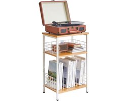 Platenspeler Meubel – Stand Platenspelerstandaard Met Vinyl Opbergvakken - Rustieke Platenopbergkasthouder - Draaitafelstandaard – 3 Laags Bijzettafel - 40 × 29 × 62,5 cm