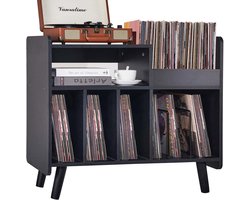 Platenspeler Tafel - Platenspeler Standaard - Vinyl Opbergkast voor 350+ Elpees - Retro Platenkast Mid-Century Modern - Vinyl Storage Meubel met Verstelbare Plank - Audiomeubel & Platenspeler Meubel - Platenhouder - Zwart