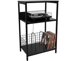Platenspeler tafel - zwart - 40x65x30 cm - met plank