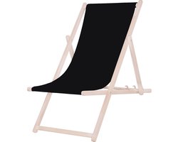 Platinet PSWB inklapbare strandstoel 3-standen, houten frame met stoffen bekleding zwart
