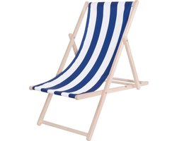 Platinet PSWSBL inklapbare strandstoel 3-standen, houten frame met stoffen bekleding blauw, wit gestreept