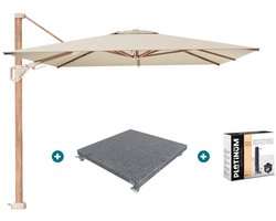 Platinum Challenger parasol Premium T2 3,5x2,6 m. - Champagne Teak - met verrijdbare parasolvoet en hoes