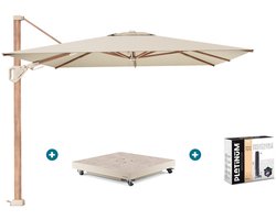 Platinum Challenger parasol Premium T2 3,5x2,6 m. - Champagne Teak - met vulbare parasolvoet en hoes