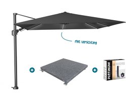 Platinum Challenger Zweefparasol T2 Premium Glow 3x3 m. - Faded Black met voet en hoes