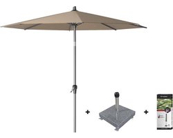 Platinum Riva stokparasol 2,5 m. rond - Taupe met voet en hoes