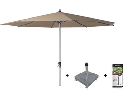 Platinum Riva stokparasol 3.5 m. rond - Taupe met voet en hoes