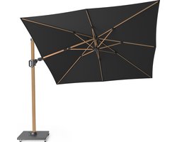 Platinum Sun & Shade – Zweefparasol – Challenger T² Premium - 300x300 cm – Teak Look - Faded Black – Dubbel Kantelbaar – 360° Draaibaar – 98% UV protectie