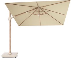 Platinum Sun & Shade – Zweefparasol – Challenger T² Premium - 300x300cm – Teak Look - Champagne – Dubbel Kantelbaar – 360° Draaibaar – 98% UV protectie
