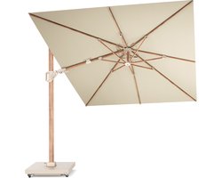 Platinum Sun & Shade – Zweefparasol – Challenger T² Premium - 350x260 cm – Teak look - Champagne – Dubbel Kantelbaar – 360° Draaibaar – 98% UV protectie