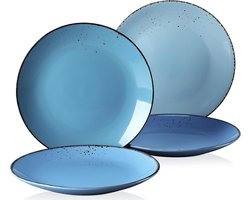 Platte borden set - 4-delig aardewerk servies - ontbijtborden eetborden vintage look