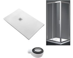 Platte douchebak 90x130 cm met douchecabine 200 cm hoog kristalglas frontopening
