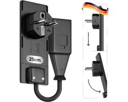 Platte Stekkerverlenging Op Eurostekker – Zwart, 25 cm Verlengkabel, Meubels Vlak Tegen De Muur – Made in Germany