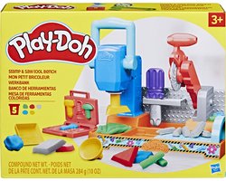 Play-Doh Stempelen en Zagen Speelset - Boetseerklei - Kindergereedschap - Werkbank speelgoed - 5 Play-Doh potjes - Knutselen voor kinderen
