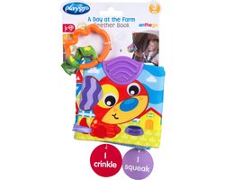 Playgro Activiteitenboekje Boederijdieren - Bijtboekje - Bijtprofiel - Pieper - Baby boek -baby boekje 0-6 maanden - Bijtring - baby boekje met geluid