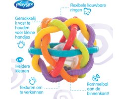 Playgro Bendy Ball – Buigbare Babybal met Rammelaar – Grijp- en Bijtspeelgoed – Vanaf 6 Maanden – Multicolor