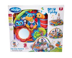 Playgro Clip Clop Activity Gym - Babygym - Speelkleed Baby - Speelmat Baby - activiteitengym - Baby Speelgoed - Ontwikkeling Baby - Kraamcadeau -Pasgeboren baby speelgoed - 4 afneembare hangspeeltjes - Wassen in de wasmachine
