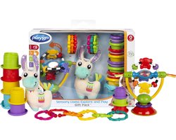 Playgro Sensoriche Ontdek Geschenkset - Kraamkado - Lama Knuffel - Kinderstoelspeeltje - 9 bekers - 6 ringen - -Speelgoed Baby - Speelgoed 1 jaar - Baby speelgoed - Baby geschenkset - Kraamcadeau