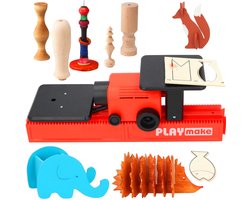 PLAYmake 4-in-1 Houtbewerking Set voor Kinderen - Veilige Materialen voor Kinderen - Houtsnijset - Speelgoed Gereedschapset - Houten Educatief Montessori Speelgoed - Werkbank DIY - Cadeau voor Jongens en Meisjes - 5, 6, 7, 8, 9, 10+ Jaar - Crafts&Co