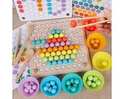 Playos® - Montessori Balletjes - Vormen Puzzel - Montessori Speelgoed - Educatief Speelgoed - Mozaïek Speelgoed - Houten Speelgoed - Sensorisch Speelgoed - Sorteren - Ontwikkelingsspeelgoed - Leren eten met Bestek