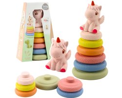 Playos® - Stapelringen Eenhoorn - Siliconen - Baby Speelgoed - Motoriek - Stapelen - Bouwen - Toren - Dino - Sensorisch