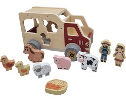 Playwood Dieren Vormenauto - houten speelgoed - kinderspeelgoed vanaf 18 maanden