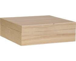 Playwood Houten Kist Vierkant met Losse Deksel - Opbergbox Bruin 20x20x5,7 cm.