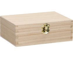 Playwood houten opbergkist kaartenkist met klepdeksel en 2 vakken.