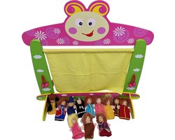 Playwood Houten Poppenkast Theater - Tafelmodel met 12 vingerpoppen