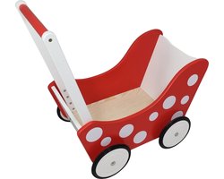 Playwood - Houten Poppenwagen rood wit  met stippen