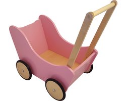 Playwood - Houten Poppenwagen roze met natural wielen
