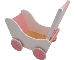 Playwood - Houten Poppenwagen wit met roze