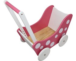 Playwood - Houten Poppenwagen wit roze met stippen
