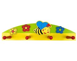 playwood Kinderkapstok met bloemen en bij en 4 ophanghaken