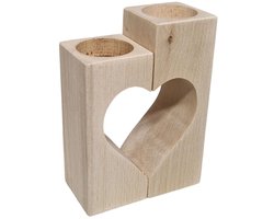 Playwood waxinelichthouder hart motief beukenhout decoratief 2-delig.