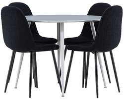 Plaza eethoek tafel Ø100cm en 4 teddy stoelen grijs.