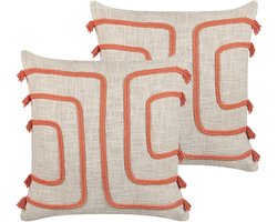 PLEIONE - Sierkussen set van 2 - Beige/Koraal - 45 x 45 cm - Katoen