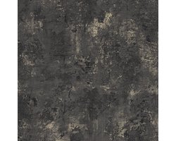 Pleister-look behang Profhome 388234-GU vliesbehang hardvinyl warmdruk in reliëf gestructureerd met structuur en metalen accenten zwart goud antraciet 5,33 m2