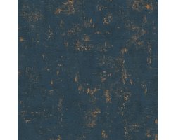 Pleister-look behang Profhome 395139-GU vliesbehang gestructureerd met structuur en metalen accenten blauw goud 5,33 m2