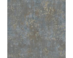 Pleister-look behang Profhome 396701-GU vliesbehang hardvinyl warmdruk in reliëf gestructureerd met structuur en metalen accenten bruin blauw goud 5,33 m2