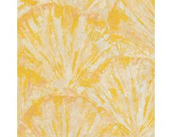 Pleister-look behang Profhome 781984-GU vliesbehang hardvinyl warmdruk in reliëf gestructureerd met abstract patroon glinsterend geel crèmewit beige goudgeel 5,33 m2