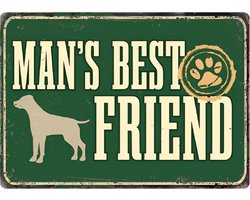 Plenty Gifts - Retro Stijl Blikken Bord | 'Man's Best Friend' Dog Illustration' | 21x14.8 cm | Wanddecoratie voor binnen en buiten